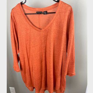 Linen Light Orange V neck Loose Fitting Tahari brand Top Plus Size 1X